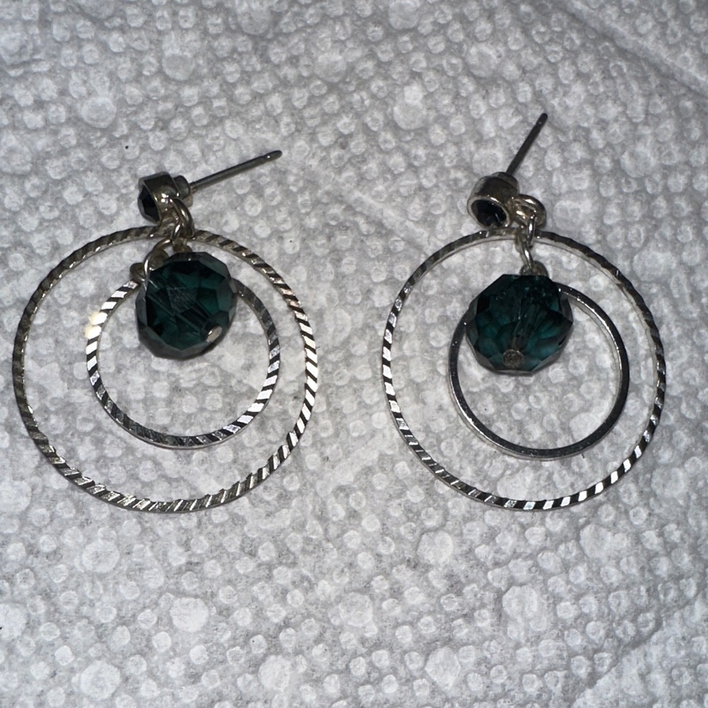 Twisted Silver and Teal Hoop Earrings